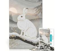 Lièvre d'Amérique dans Un Paysage Hivernal Puzzle de 1000 pièces pour Adolescents Jeu de Puzzle Stimulant la réflexion Activité de Groupe Cadeau Classique Assembler (38x26cm)
