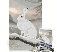 Lièvre d'Amérique dans Un Paysage Hivernal Puzzle de 1000 pièces pour Adolescents Jeu de Puzzle Stimulant la réflexion Activité de Groupe Cadeau Classique Assembler (38x26cm)