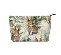 Lièvre derrière la Feuille,Trousse de Toilette en Velours côtelé, Trousse de Maquillage Portable pour Les Voyages