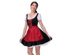 LIEWEI Boutique Shop UK Costume de soubrette Oktoberfest, robe à manches courtes avec tablier vert et rouge, tenue de spectacle, tailles S à XXL(Rot,XX-Large)
