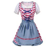 LIEWEI Boutique Shop UK Ensemble jupe et tablier for l'Oktoberfest, robe à carreaux bordée de dentelle, tenue de théâtre et d'Halloween à fermeture éclair(Blauw,Large)