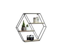 LIFA LIVING Étagère Murale Bois et Metal Noir, Bibliothèque de Cuisine Vintage, Etagere Flottante Moderne, Design Vintage Industriel, 3 Niveaux, 58x51x11cm