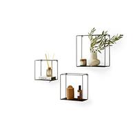 LIFA LIVING Etagère Murale flottantes en Lot de 3, Etagères décorative Moderne, Porte Photo Mural décoratif pour Salon, 22x12x22cm - 27x12x27cm - 32x12x32cm, Métal Noir