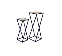 LIFA LIVING Lot de 2 Tables d'appoint Bois & Métal Noir, Tables Salon Carre Design Industriel, Tables pour Plante Interieur, 26x26x73cm et 21,5x21,5x57cm
