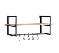 LIFA LIVING Porte Manteau Mural en Métal et Bois MDF, Penderie Murale avec Étagère de Rangement Bois, Rangement Mural avec 5 Crochets 70 x 28 x 29 cm
