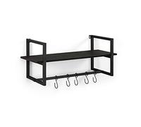 LIFA LIVING Portemanteau Mural en Métal, Porte Manteau Mural Bois Vintage, Etagere Portemanteau Mural Noir, 70x28x29cm, 5 Crochets pour Manteaux et Vestes
