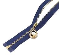 LIFABOLA Lot de 2 Fermetures éclair en métal Bleu Marine/Rose/Marron avec Strass et Dents dorées, Fermeture éclair à extrémité Ouverte 3# for Accessoires de Couture(NavyBlue,50CM)