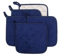 Lifaith 100% Coton de Cuisine Quotidien de Terry Support de Pot résistant à la Chaleur Dessous Manique pour Cuisine et pâtisserie Lot de 5 Bleu foncé