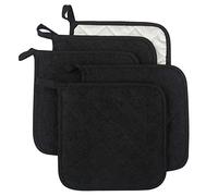 Lifaith 100% Coton de Cuisine Quotidien de Terry Support de Pot résistant à la Chaleur Dessous Manique pour Cuisine et pâtisserie Lot de 5 Noir