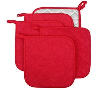 Lifaith 100% Coton de Cuisine Quotidien de Terry Support de Pot résistant à la Chaleur Dessous Manique pour Cuisine et pâtisserie Lot de 5 Rouge