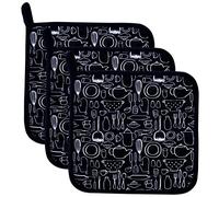 Lifaith 100% Coton de Cuisine Quotidienne Basic en éponge Support de Pot Résistant à la Chaleur Dessous de Verre Manique pour Cuisine et de Pâtisserie 20 cmx20 cm Lot de 3, Taille Unique, Noir