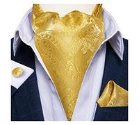 LiFBeauTiFul Cravate en Soie à Fleurs en Argent for Hommes de Luxe Ascot Cravate Poche Carrée Boutons de Manchette Ensemble de fête de Mariage Cravate Ascot de Style Britannique Home