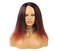 LiFBeauTiFul Synthétique Yaki Cheveux Perruque Naturel Doux Afro Crépus Droite Perruques Noir 350 Couleur Ombre Sans Colle Moelleux Perruque for Les Femmes