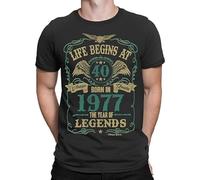 Life Begins at 40 Uomo T Shirt Born in 1977 The Year of Legends 40Th Regalo Di Compleanno Mens Man Black L