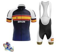 LIFE ESSENTIALS Hommes Jersey Drapeau Espagne + Short Manches Courtes de Cyclisme Vêtements Maillot Respirant pour Sports de Plein Air Vélo, Noir , XL