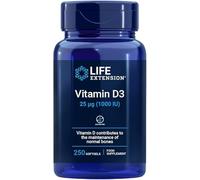 Life Extension - Vitamine D3 25 mcg (1000 UI), 250 Gélules Molles - Soutient la Santé Immunitaire, Osseuse et Cellulaire, Maintient la Fonction Musculaire Normale