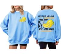 Life Gave Me Some Lemons But My Jesus He Be Making Lemonade Sweat à capuche imprimé citron, Carolina Blue-y, L