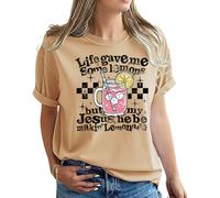Life Gave Me Some Lemons But My Jesus He Be Making Lemonade T-shirt graphique pour femme, kaki, L