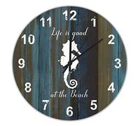 Life Good At The Beach Hippocampe Horloge murale en bois à suspendre Fonctionne à piles silencieuse 30,5 cm Bleu sarcelle