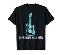 Life Happens Music Helps Electric Guitar Outline T-Shirt