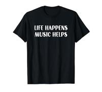 Life Happens Music Helps T-Shirt Graphique avec Valeur, Homme, Noir, L