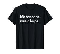 Life Happens Music Helps T-Shirt Graphique avec Valeur, Homme, Noir, L