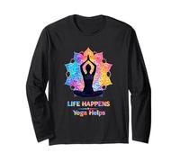 Life Happens Yoga Aide à Méditer Yoga Mandala Lotus Zen Manche Longue