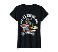 Life is a Monkey Bike Surfing Ape Edition T-Shirt, Femme, Noir, 3XL