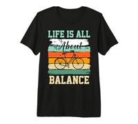 Life is All About Balance Vélo de Route Vintage Sunset T-Shirt Haut de Gamme