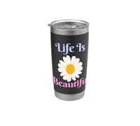 Life Is Beautiful Art graphique floral bohème tendance Gobelet isotherme en acier inoxydable double paroi