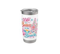Life is Better at the Beach Étoile de mer Boho Floral Summer Vibe Gobelet isotherme en acier inoxydable double paroi