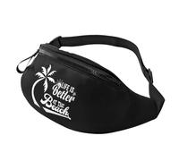 Life is Better at The Beach Sac banane imperméable pour le sport et la course à pied, Noir , Taille unique, Sacs banane