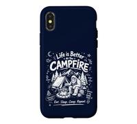 Life is Better At The Campfire Barbecue Vintage Bigfoot Camping Coque pour iPhone X/XS