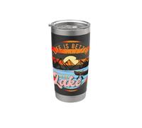 Life Is Better at the Lake Art Retro Mountain Canoë Art Gobelet isotherme en acier inoxydable double paroi