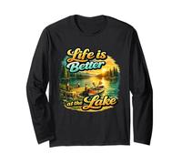 Life is Better At The Lake Sunset Canoe Nature Vibes Graphic Manche Longue
