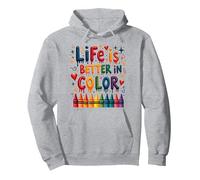 Life is Better in Color Crayon Art Citation inspirante Sweat à Capuche, Unisexe pour Adultes, Gris Chiné, L