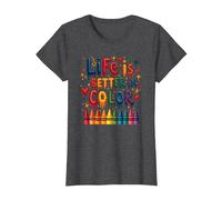 Life is Better in Color Crayon Art Citation inspirante T-Shirt, Femme, Chiné Foncé, XS