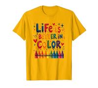 Life is Better in Color Crayon Art Citation inspirante T-Shirt, Homme, Doré Vif, S