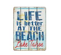 Life Is Better Is Better at The Beach Plaque en métal vintage pour la maison, le café, le bureau, l'art mural, affiche en métal, décoration de garage, signe de la grotte de l'homme, citation inspirant