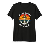 Life is Better on a Boat Bold Anchor Sunset Scène T-Shirt Haut de Gamme