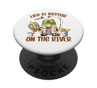 Life is Better on The River Fisherman GNOME Loves Fishing PopSockets PopGrip Adhésif