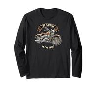 Life is Better on Two Wheels Classic Motorcycle Biker Manche Longue