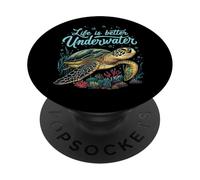 Life is Better Underwater Sea Turtle Oceans Lover Diving PopSockets PopGrip Adhésif