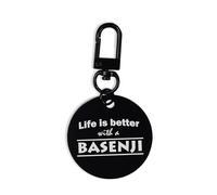 Life Is Better With A Basenji Dog Porte-clés gravé, médaille, cercle, épingle et mousqueton, Noir , taille unique