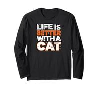Life is Better with A Cat Paw Print Feline Lover Manche Longue