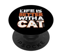 Life is Better with A Cat Paw Print Feline Lover PopSockets PopGrip Adhésif