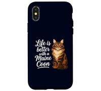 Life is Better with A Maine Coon Cat Mom Dad Chat à Poils Longs Coque pour iPhone X/XS