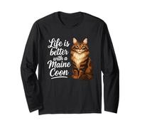 Life is Better with A Maine Coon Cat Mom Dad Chat à Poils Longs Manche Longue