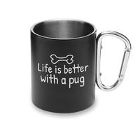 Life is Better with A Pug Dog Tasse en métal avec poignée mousqueton