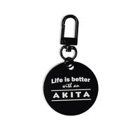 Life Is Better With An Akita Dog Porte-clés gravé, médaille, cercle, broche, mousqueton, Noir , taille unique